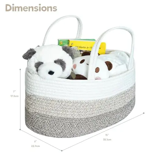 Baby Diaper Caddy Organizer, Large Cotton Rope Nursery Diaper Basket, Changing Table Organizer, Portable Tote Bag with Divider, Car Storage, Baby Shower Gifts for Newborn Girls - Gradient Brown - 4
