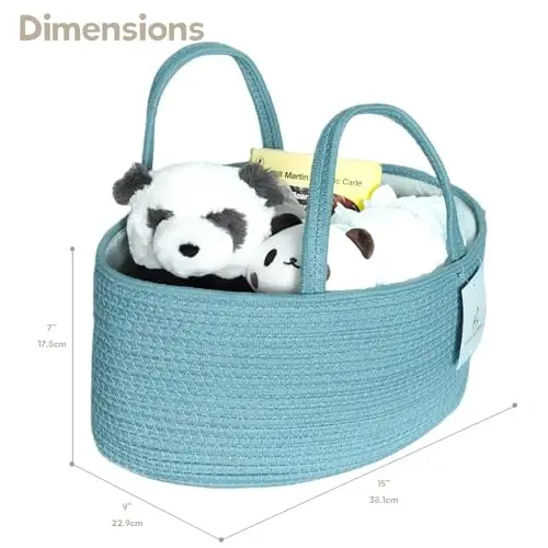 Baby Diaper Caddy Organizer, Large Cotton Rope Nursery Diaper Basket, Changing Table Organizer, Portable Tote Bag with Divider, Car Storage, Baby Shower Gifts for Newborn Girls - Lake Blue - 6