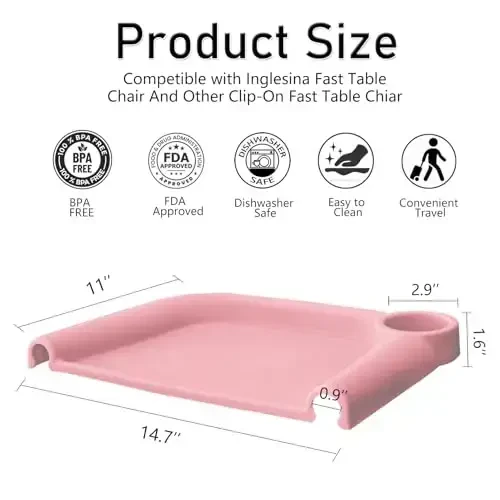 Baby Dining Tray Compatible with Inglesina Fast Table Chair Silicone Baby Dining Tray for Clip-On Fast Table Chair Dishwasher Safe BPA Free Silicone Removable Dining Tray Accessory -Deep Pink - MODAZONE (1)