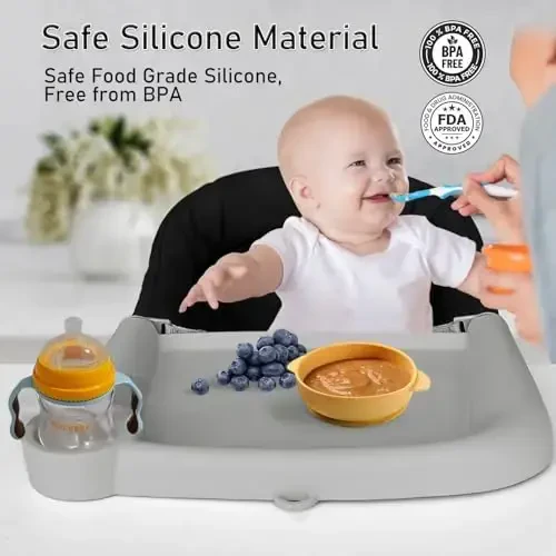 Baby Dining Tray Compatible with Inglesina Fast Table Chair Silicone Baby Dining Tray for Clip-On Fast Table Chair Dishwasher Safe BPA Free Silicone Removable Dining Tray Accessory -Light Gray - 4