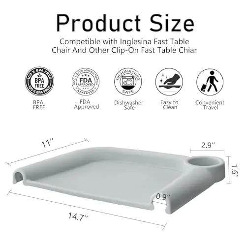 Baby Dining Tray Compatible with Inglesina Fast Table Chair Silicone Baby Feeding Tray for Clip-On Fast Table Chair Dishwasher Safe BPA Free Silicone Removable Dining Tray Accessory -Gray - BABY (1)