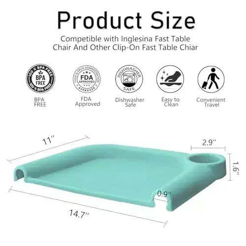 Baby Dining Tray Compatible with Inglesina Fast Table Chair Silicone Baby Feeding Tray for Clip-On Fast Table Chair Dishwasher Safe BPA Free Silicone Removable Dining Tray Accessory -Light Blue - 2