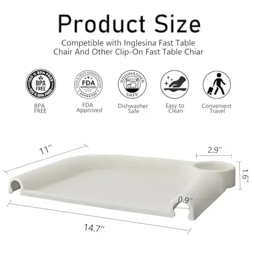 Baby Dining Tray Competible with Inglesina Fast Table Chair Silicone Baby Feeding Tray for Clip-On Fast Table Chair Dishwasher Safe BPA Free Silicone Removable Dining Tray Accessory -White - 5