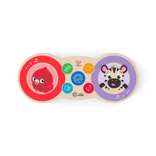 Baby Einstein & Hape Upbeat Tunes sehrli sensorli yog'och barabanlar chaqaloqlar va kichik yoshdagi bolalar uchun musiqiy o'yinchoq, unisex - 5