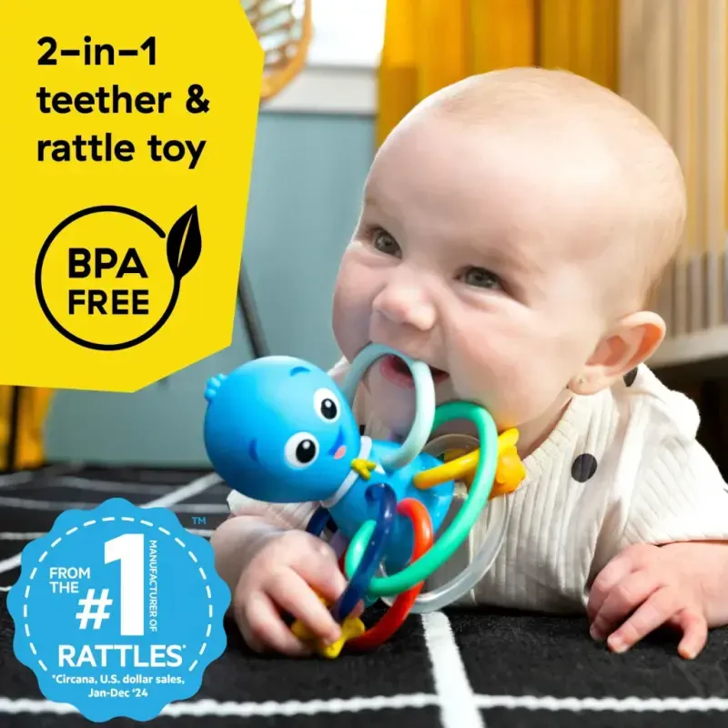 Baby Einstein Ocean Explorers Opus's Shake & Soothe Teether Toy & Rattle, Multicolor, Ages Infants 0+ Months - 15