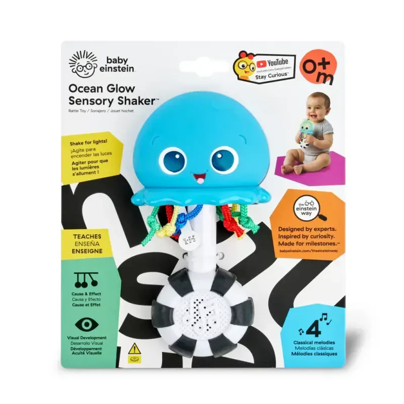 Baby Einstein Okean Yorug'lik Sensorli Shaker Musiqiy O'yinchoq, Yangi tug'ilgan chaqaloqlar uchun + - 10