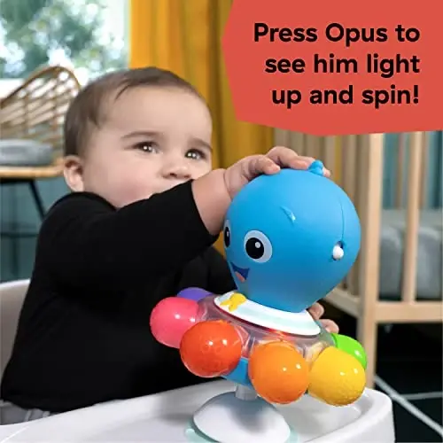 Baby Einstein Ocean Explorers Opus Spin & Sea Suction Toy for Highchair, Lights & Vibrant Colors, Ages 3 Months and up - 2