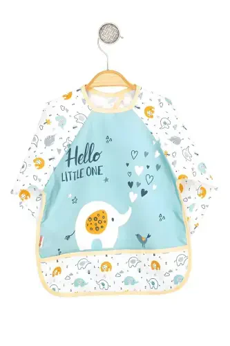 Baby Elephant Patterned Waterproof Long-Sleeved Bib - 1