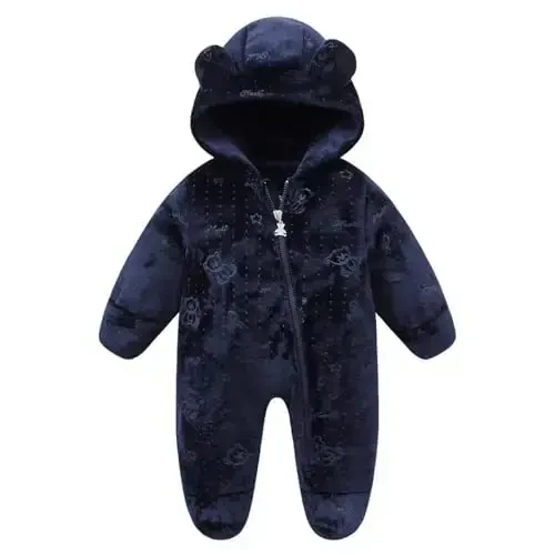 Baby Fleece Jumpsuit for 0-3 Months Infant Bear Snowsuit Newborn Romper Warm Coat - 1