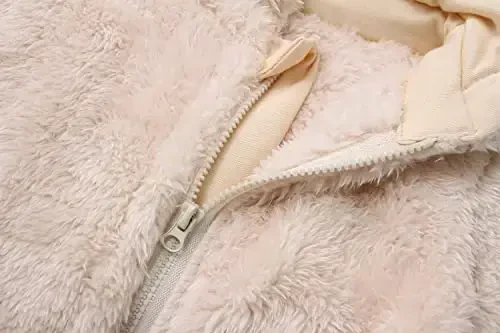 Baby Fluffy Jumpsuit Hooded Fleece Rompers Long Sleeve Zipper Onesie Outwear - 3