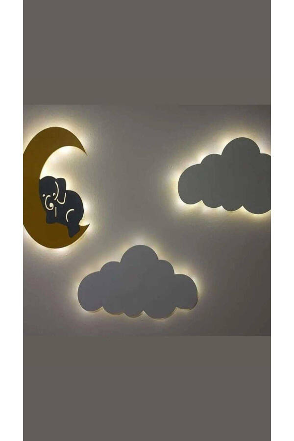 Baby Gift Set with 1 Elephant and 2 Cloud Nightlights for Kids Room - 1