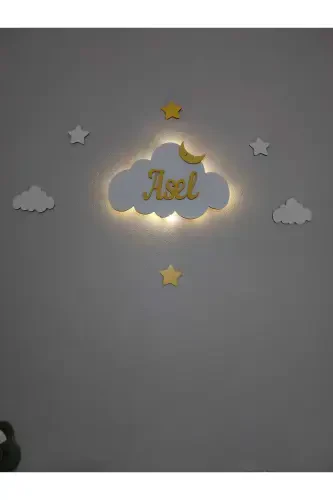 Baby Gift Wooden Name Cloud Night Light LED Lighting Newborn Gift-Yellow - 6