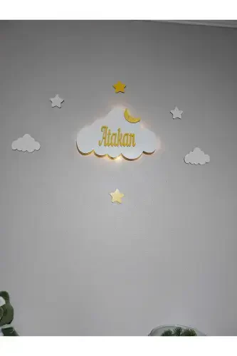 Baby Gift Wooden Name Cloud Night Light LED Lighting Newborn Gift-Yellow - 8