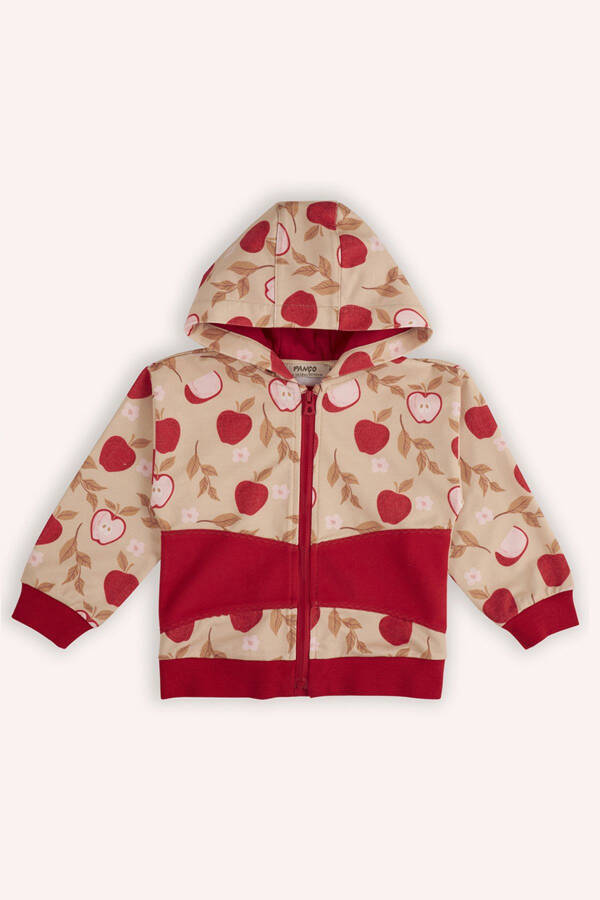 Baby Girl Apple Patterned Zippered Beige Sweatshirt - 1