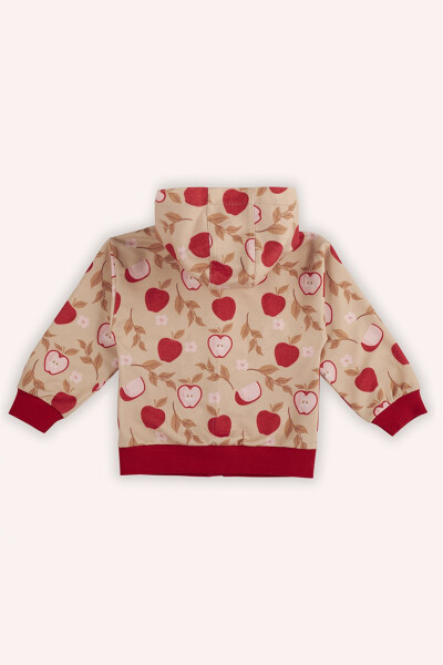 Baby Girl Apple Patterned Zippered Beige Sweatshirt - PANÇO (1)