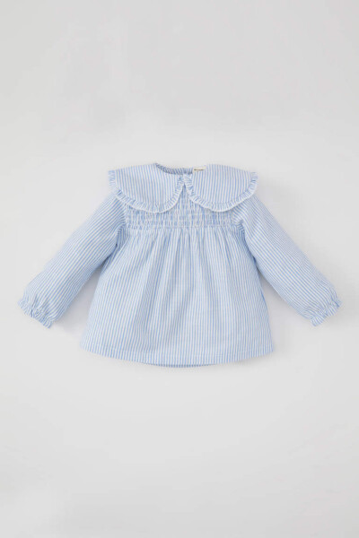 Baby Girl Baby Collar Linen Look Long Sleeve Shirt Light Blue - 1