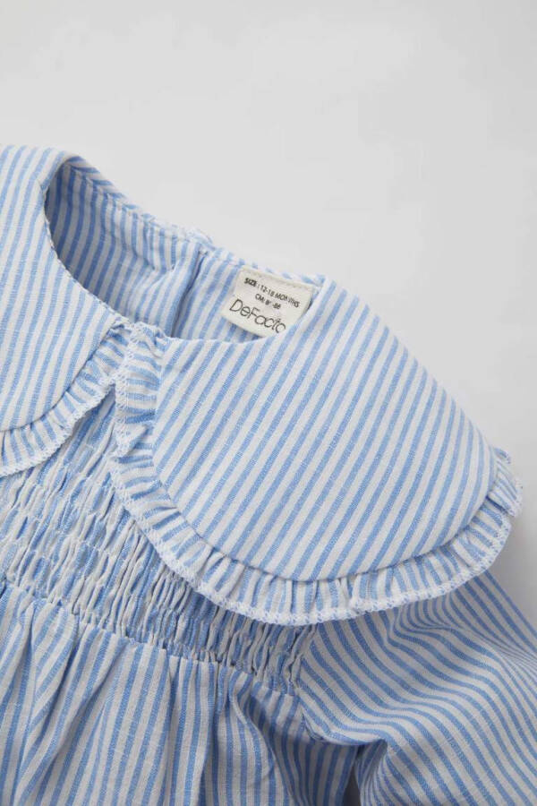 Baby Girl Baby Collar Linen Look Long Sleeve Shirt Light Blue - 2