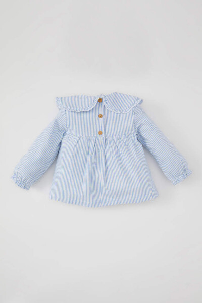 Baby Girl Baby Collar Linen Look Long Sleeve Shirt Light Blue - 5