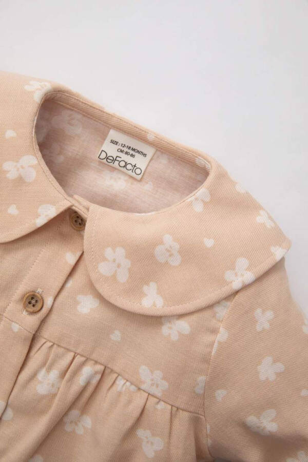 Baby Girl Baby Collar Twill Long Sleeve Shirt Beige - 2