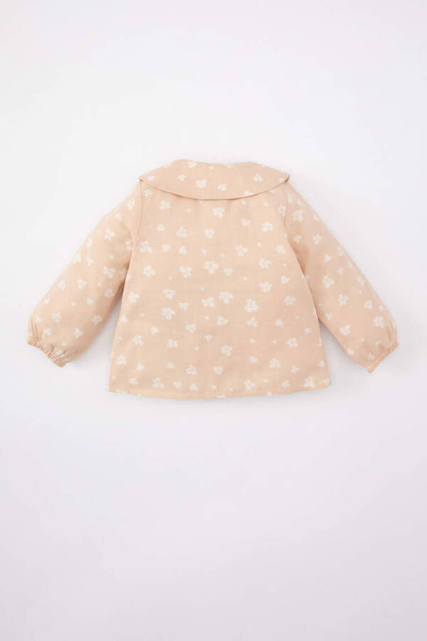 Baby Girl Baby Collar Twill Long Sleeve Shirt Beige - 5