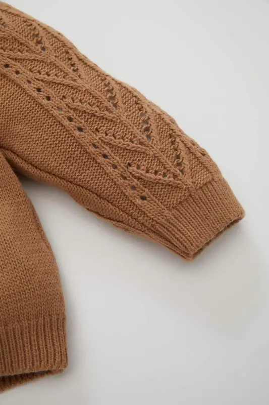 Baby Girl Basic Plain Knitted Crew Neck Buttoned Cardigan C7905A524AU-Coffee - 3