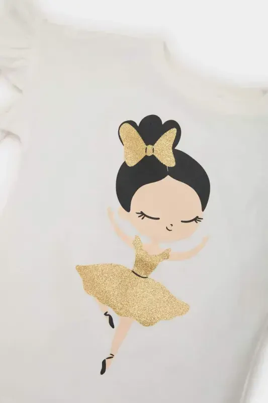 Baby Girl Bicycle Collar Ballerina Printed Short Sleeve - 2