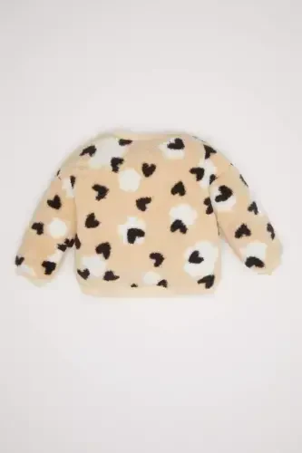 Baby Girl Bicycle Collar Heart Patterned Soft Furry Lined Welsoft Plush Sweatshirt-Sand - 4