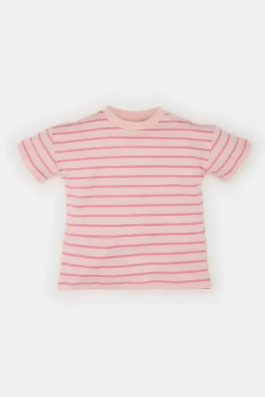 Baby Girl Bicycle Collar Striped Short Sleeve T-Shirt E5415A525SM-Pink - 1