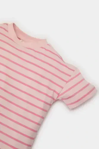 Baby Girl Bicycle Collar Striped Short Sleeve T-Shirt E5415A525SM-Pink - DEFACTO (1)