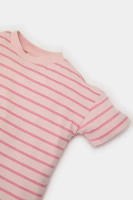 Baby Girl Bicycle Collar Striped Short Sleeve T-Shirt E5415A525SM-Pink - 2