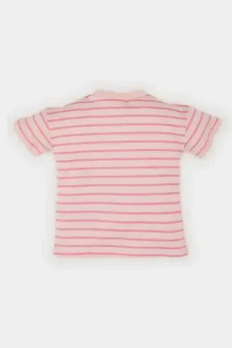Baby Girl Bicycle Collar Striped Short Sleeve T-Shirt E5415A525SM-Pink - 3