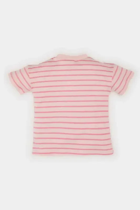 Baby Girl Bicycle Collar Striped Short Sleeve T-Shirt E5415A525SM-Pink - 3