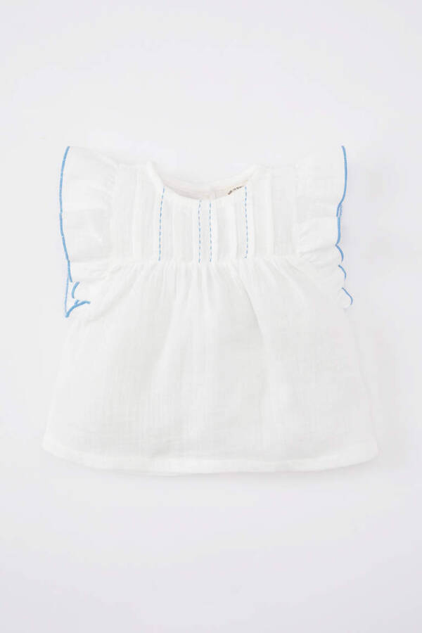 Baby Girl Bicycle Neck Muslin Short Sleeve Shirt Off White - 1