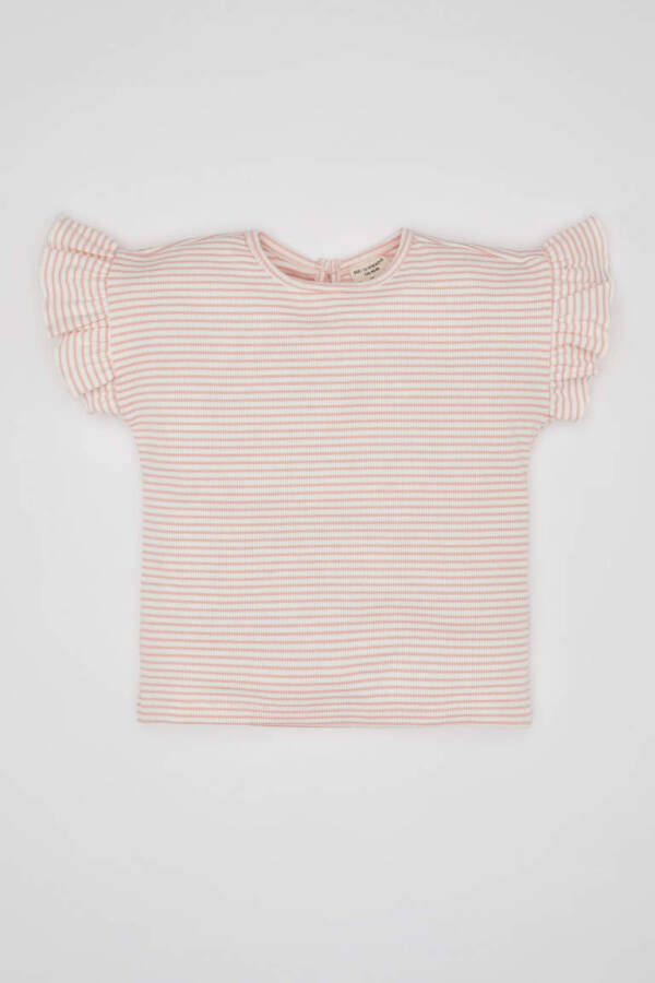 Baby Girl Bicycle Neck Striped Short Sleeve T-Shirt Pink - 1