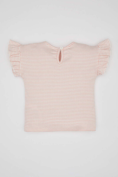 Baby Girl Bicycle Neck Striped Short Sleeve T-Shirt Pink - 4