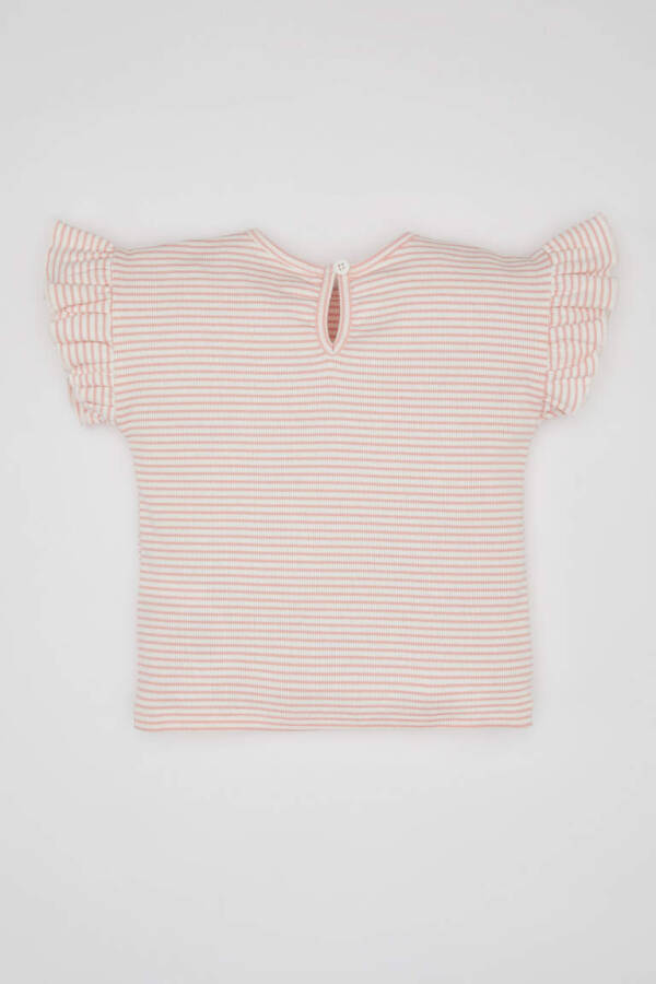 Baby Girl Bicycle Neck Striped Short Sleeve T-Shirt Pink - 4