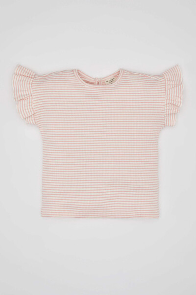 Baby Girl Bicycle Neck Striped Short Sleeve T-Shirt Pink - 5