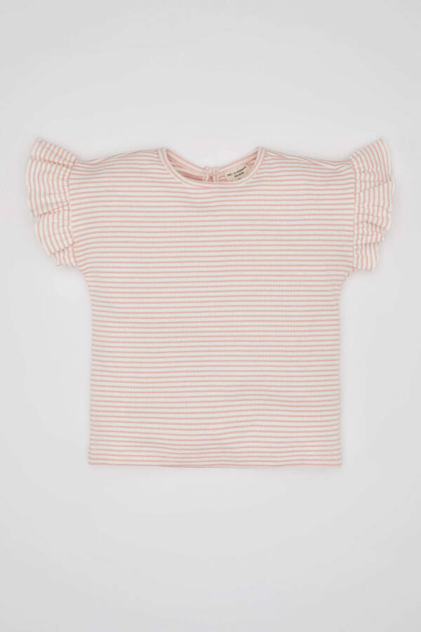 Baby Girl Bicycle Neck Striped Short Sleeve T-Shirt Pink - 5