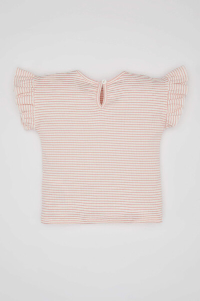 Baby Girl Bicycle Neck Striped Short Sleeve T-Shirt Pink - 7