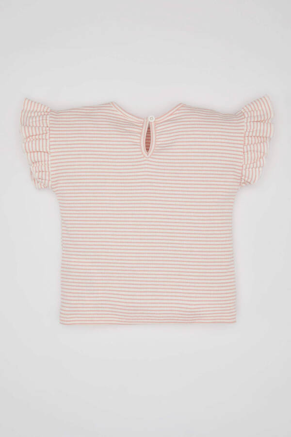 Baby Girl Bicycle Neck Striped Short Sleeve T-Shirt Pink - 7