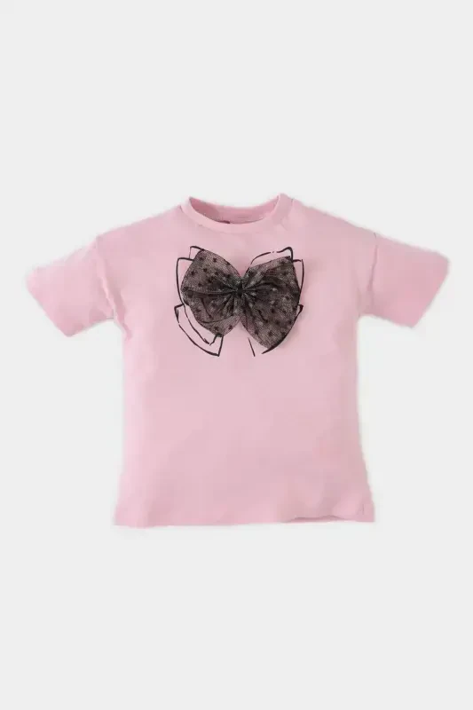 Baby Girl Bicycle Round Neck Ribbon Printed Short Sleeve - DEFACTO