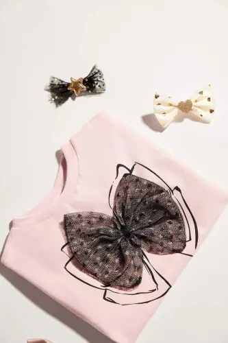 Baby Girl Bicycle Round Neck Ribbon Printed Short Sleeve - 4