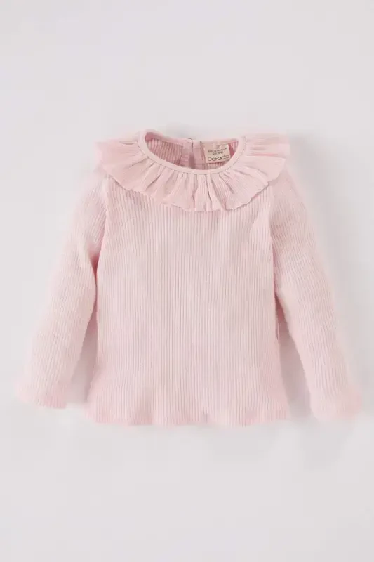 Baby Girl Big Collar Ribbed Knit Long Sleeve T-shirt - Defacto