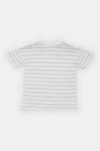Baby Girl Bike Collar Striped Short Sleeve T-Shirt - 3