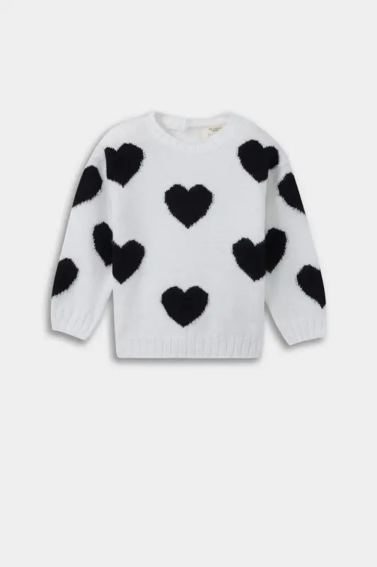 Baby Girl Bike Neck Heart Patterned Sweater C8095a5bg744mc - DEFACTO