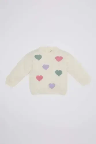 Baby Girl Bike Neck Heart Patterned Sweater C8915a524wn - 1