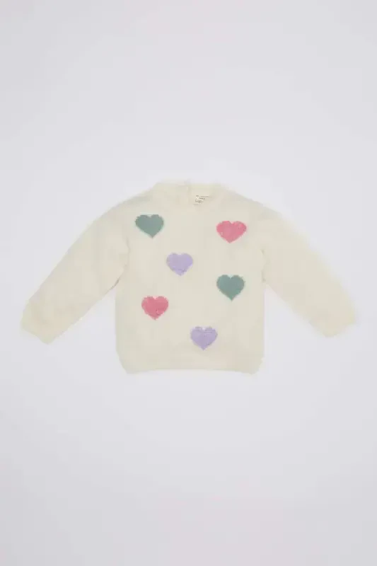 Baby Girl Bike Neck Heart Patterned Sweater C8915a524wn - DEFACTO