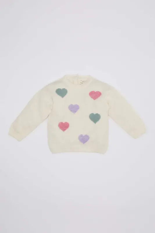 Baby Girl Bike Neck Heart Patterned Sweater C8915a524wn - 1