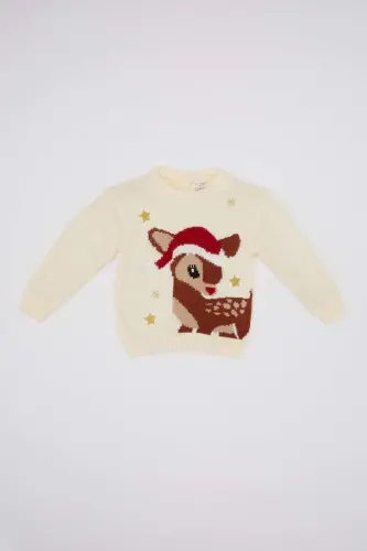 Baby Girl Bike Neck Patterned Sweater C8418A524WN - DEFACTO (1)
