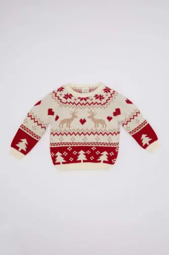 Baby Girl Bike Neck Patterned Sweater C8437a5bg744mc - DEFACTO (1)